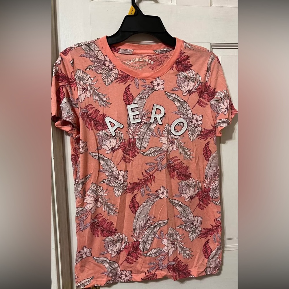 Aeropostale Coral Floral Short Sleeve Tee